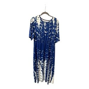 Blue & White 1XL Maxi Dress Short Sleeve Stretchy Elastic Waist